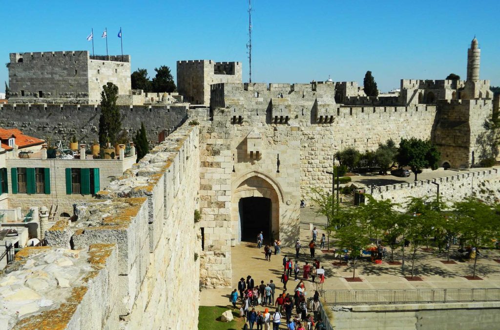 Vista aérea do Portão Jafa, uma das entradas da cidade murada de Jerusalém, em Israel