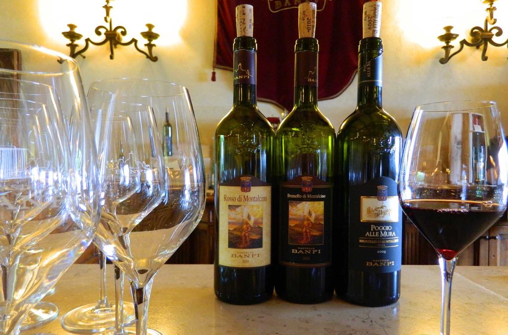 Degustação de vinhos no Castelo Banfi, em Montalcino