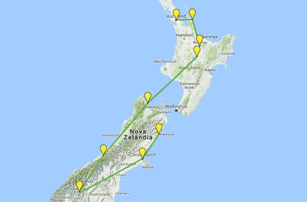 Roteiro de viagem pela Nova Zelândia - Mapa