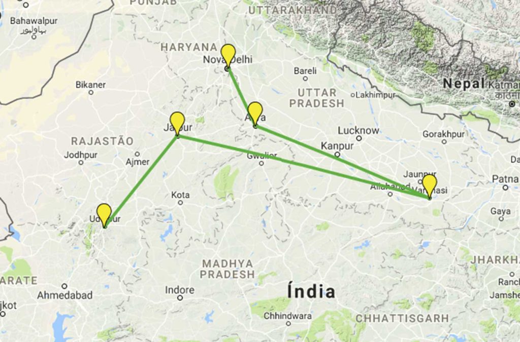 Roteiro de viagem pela Índia - Mapa