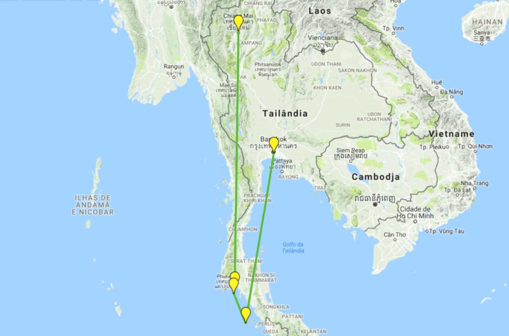 Roteiro de viagem pela Tailândia - Mapa