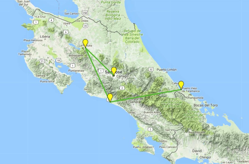 Roteiro de viagem pela Costa Rica - Mapa