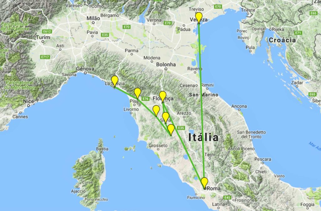 Roteiro de viagem pela Itália - Mapa