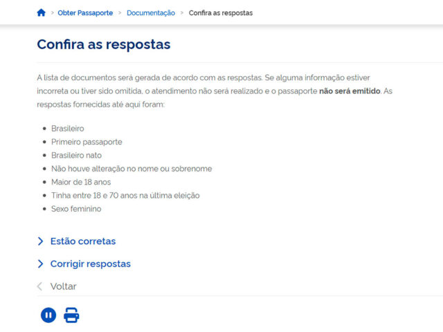 Tela mostra como preencher o formulário online para solicitar passaporte