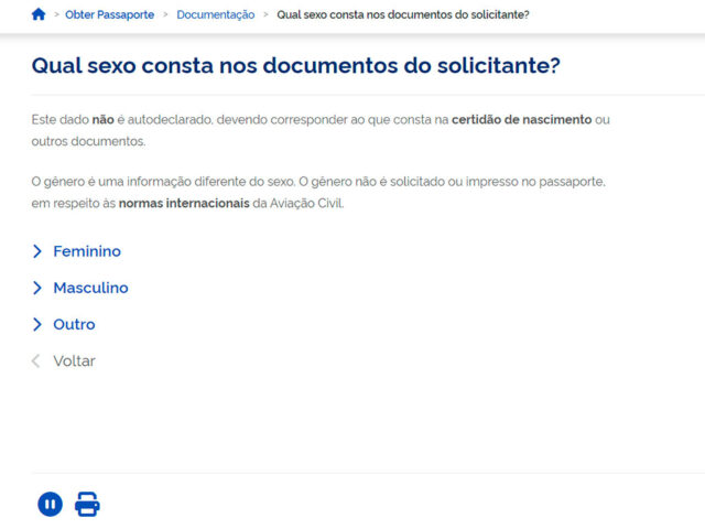 Tela mostra como preencher o formulário online para solicitar passaporte