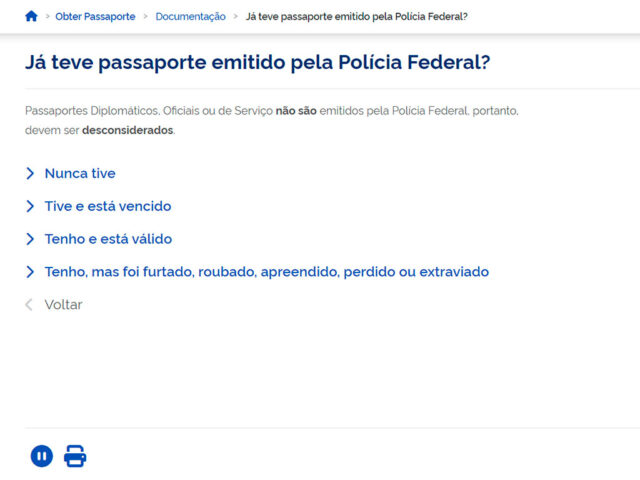 Tela mostra como preencher o formulário online para solicitar passaporte