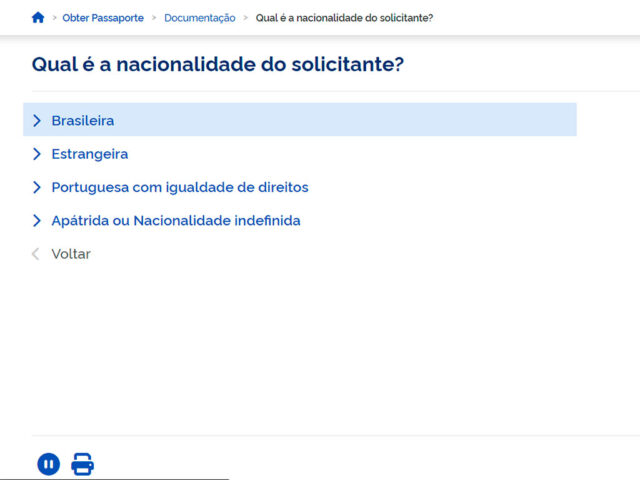 Tela mostra como preencher o formulário online para solicitar passaporte