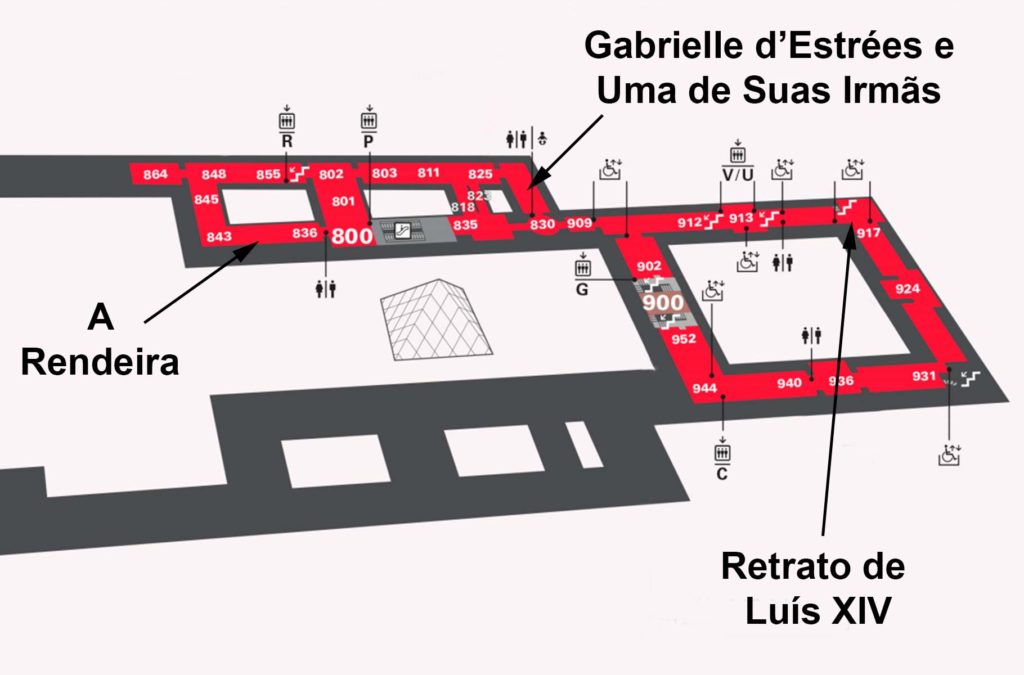 Mapa das obras do 2º andar do Museu do Louvre