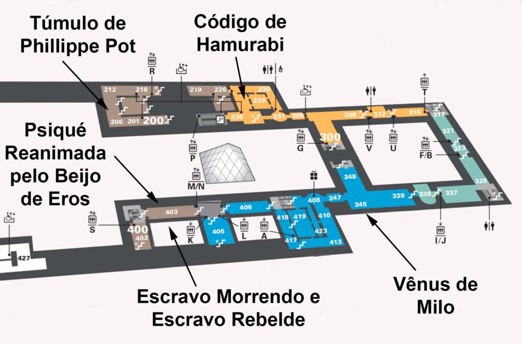 Mapa das obras do térreo do Museu do Louvre