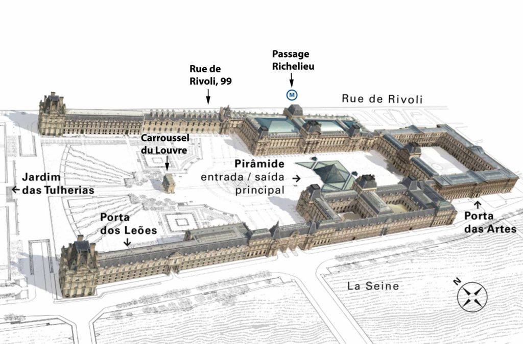 Mapa mostra todas as entradas do Museu do Louvre