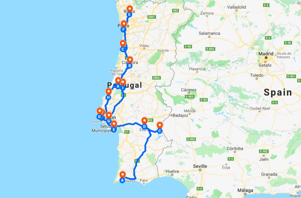 Roteiro em Portugal - Mapa
