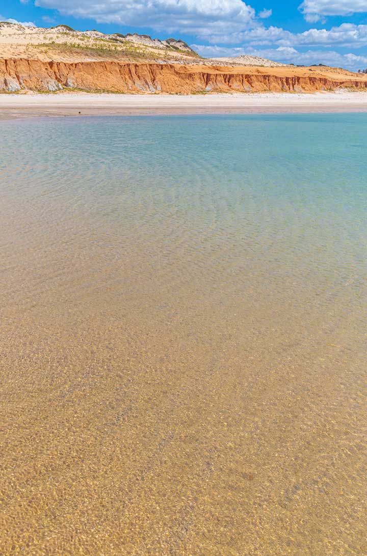Piscinas naturais se formam na maré baixa na Praia de Canoa Quebrada