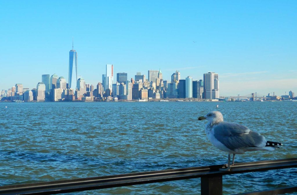 Skyline de Nova York visto desde a Liberty Island, onde fica a Estátua da Liberdade