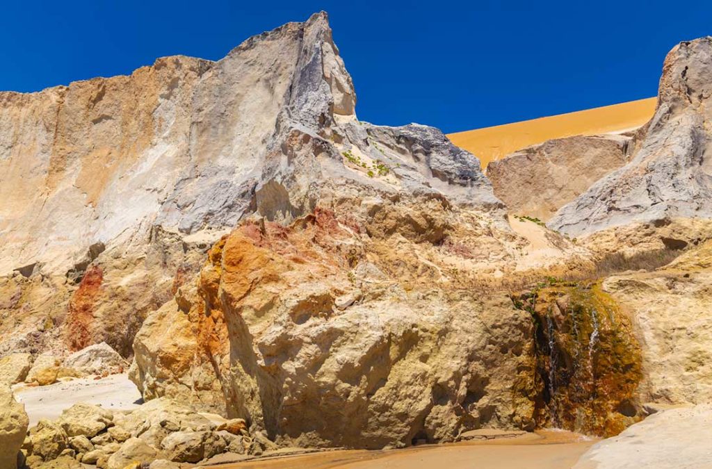 Fontes naturais das falésias da Praia de Morro Branco, em Beberibe