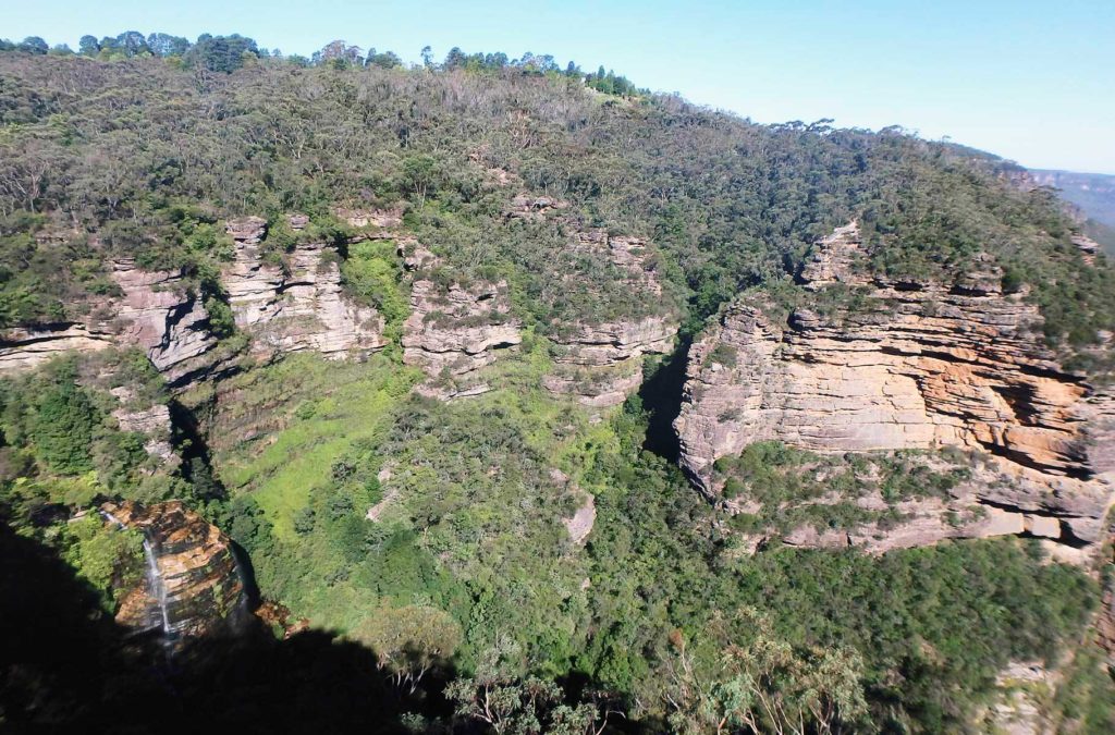 Vista do mirante da cachoeira Bridal Veil, no Parque Nacional Blue Mountains