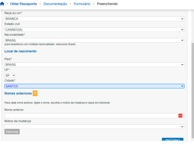 Tela mostra como preencher o formulário online para solicitar passaporte